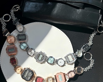 Punk Style 11 Watch Face Bag Chain,Y2K Watch Bag Accessory,Cyberpunk Multicolor Watch Pants Chain,Gothic Silver Watch Bag Strap,Gift For Her