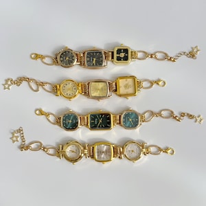 Pulsera de reloj de oro vintage, disponible en varios colores, pulsera de reloj retro, cadena de muñeca con múltiples esferas, pieza llamativa hecha a mano, regalo para ella