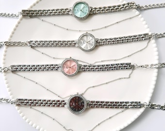 Punk meerkleurige horlogeketting, unieke edgy gelaagde zilveren horlogeketting, perfect voor speciale gelegenheden, unieke statement-sieraden, cadeau-idee,
