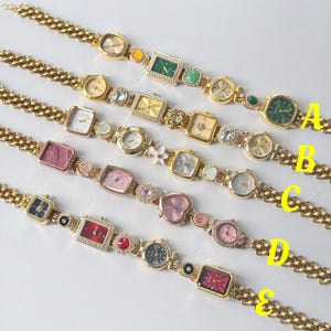 Vintage Gold Watch Necklace,Handmade Colorful Clock Choker,Retro Gold Wrist Jewelry,Vintage Watches Bracelet For Women,Luxury Gift Idea