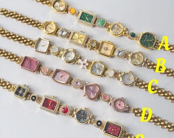 Vintage Gold Watch Necklace,Handmade Colorful Clock Choker,Retro Gold Wrist Jewelry,Vintage Watches Bracelet For Women,Luxury Gift Idea