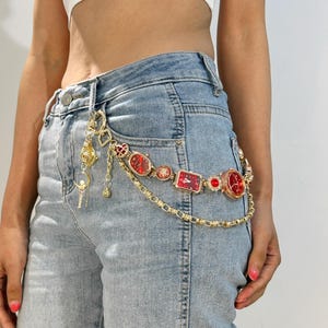 Chaîne de pantalon de montre rouge rétro, chaîne de sac de montre tendance en or, bandoulière de jean ou de sac à main horloge chic, ceinture pour montre multifonctionnelle, cadeau mode unique