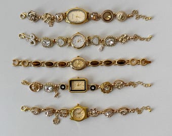 Bracciale vintage con orologio in oro, gioiello retrò con orologio, elegante bracciale con orologio in occhio di tigre, accessorio di moda unico fatto a mano, regalo di gioielli di lusso