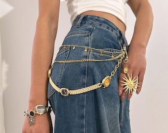 Vintage Gold Watch Belt Pants Chain,Retro Wallet Chain,Multifunctional Bag Chain,Unique Wallet Chain,Clock Belt Pants Chain,Versatile Gift