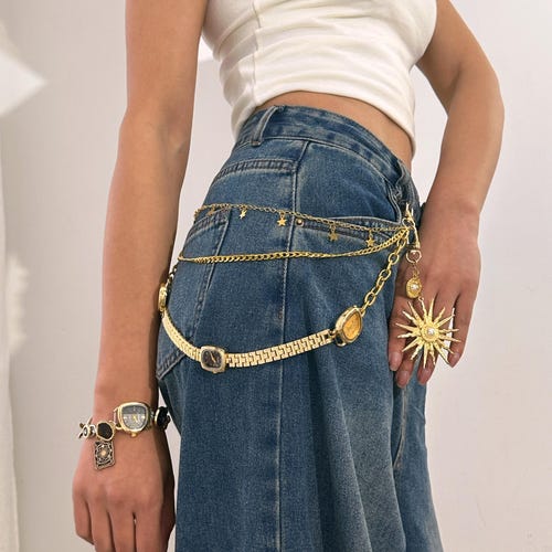Vintage Gold Watch Belt Pants Chain,retro Wallet Chain