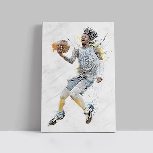 Ja Morant Poster Memphis Grizzlies Wall Art Print Basketball Sports Poster NBA Canvas Print Framed Poster Basketball Poster Home Decor H31