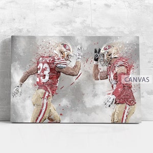 Póster de los San Francisco 49ers de Christian McCaffrey, arte de pared, impresión de fútbol americano, NFL, lienzo enmarcado, decoración del hogar, regalo de cumpleaños M70