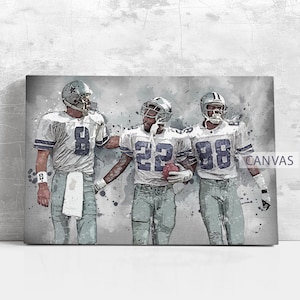 Troy Aikman Emmitt Smith Irvin Poster Dallas Cowboys Wall Art Print Football Kunstwerk NFL Sport Gerahmter Leinwanddruck Wohnkultur Geschenk M121