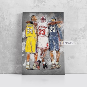 Kobe Bryant Lebron James Framed Canvas Print Los Angeles Lakers Poster Basketball Artwork NBA Wall Art Print Home Decor Gift M53