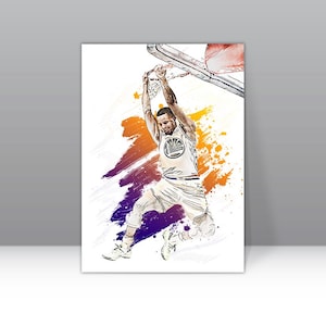 Póster de Stephen Curry Dunk de los Golden State Warriors, impresión artística de pared, póster deportivo de baloncesto, impresión en lienzo de la NBA, póster de baloncesto, decoración del hogar H95