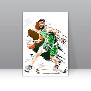 Jaylen Brown Poster Boston Celtics Wall Art Print Basketball Sports Poster NBA Canvas Print Framed Poster Basketball Poster Home Decor H40