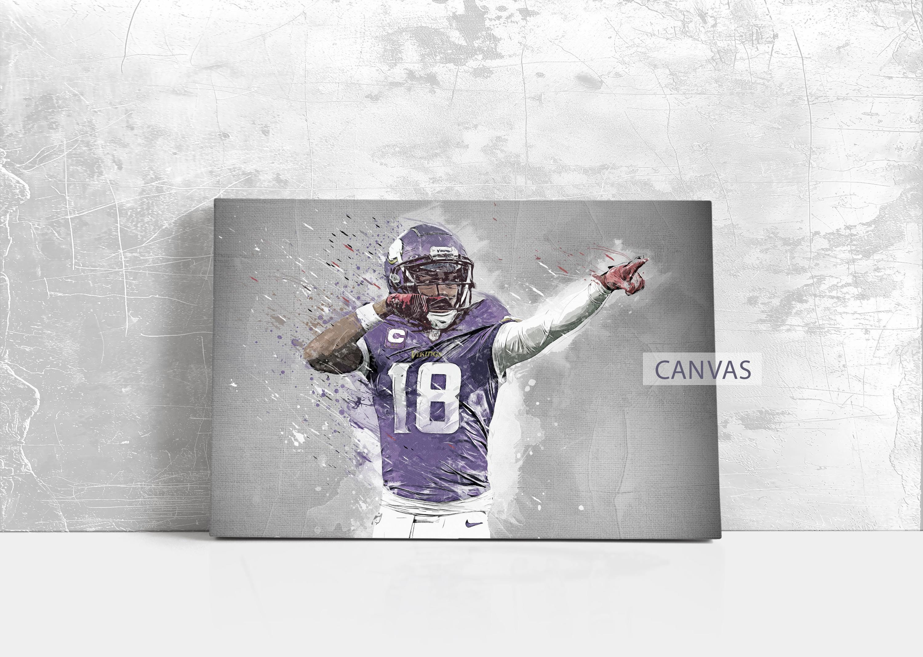 Justin Jefferson Wall Art Minnesota Vikings Poster Print Football Artwork NFL Framed Canvas Print Home Decor Gift M89 Birthday Gift