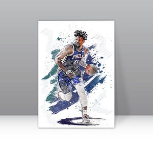 Joel Embiid Poster Philadelphia 76ers Wall Art Print Basketball Sports Poster NBA Canvas Print Framed Poster Basketball Poster Home DecorH48