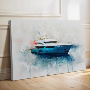 Custom Watercolor Boat Portrait from Photo - Yacht Sentimental Gifts for Boat Lovers - Boat Painting Gift for Captain - Stretched Canvas