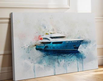 Custom Watercolor Boat Portrait from Photo - Yacht Sentimental Gifts for Boat Lovers - Boat Painting Gift for Captain - Stretched Canvas