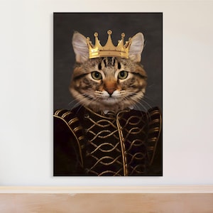 The Prince - Custom King Cat Dog Portrait - Classic Renaissance Birthday Gift Ideas - King Queen Pet Memorial Vintage - Stretched Canvas