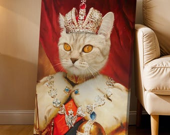 The King - Custom Cat Dog Portrait from Photo - Funny Renaissance Pet Painting - Cat Dog Remembrance Gift - Pets Stretched Canvas Portrait