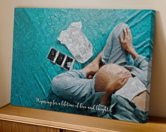 Mommy and Me Custom Acrylic Painting from Photo - Mothers Day Gift for Pregnant Women - Baby Announcement of Mom - Digital/Stretched Canvas