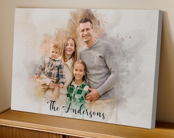 Mix Custom Family Watercolor-Oil-Acrylic Painting from Photo - Anniversary Gift for Parents Mom - Portrait Family Gifts - Stretched Canvas