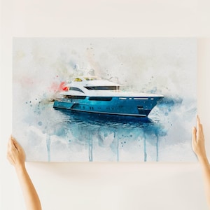 Custom Watercolor Boat Portrait from Photo - Yacht Sentimental Gifts for Boat Lovers - Boat Painting Gift for Captain - Stretched Canvas
