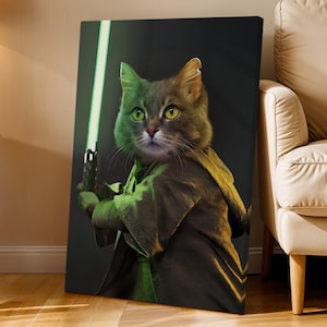 The Yoda - Custom Pet Portrait - Star Wars Decors - Baby Yoda Pet Art from Photo - Dark Side Jedi Gift - Funny and Unique - Stretched Canvas