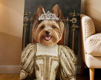 The Queen in White Royal Pet Portrait - Custom Funny Pet Portrait - Pet Loss Gift for Her Him - Fathers Day Gift - Renaissance Pet Painting