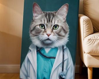 The Doctor Surgeon - Custom Medical Pet Portrait - Funny Unique Painting - Pet Lover Gift Ideas for Owners - Personalized Stretched Canvas