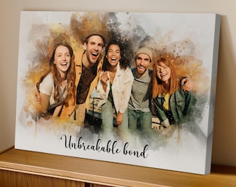 Best Friend Portrait from Photo - Custom Watercolor Friends Portrait - Personalized Best Friend Gift for Him - Digital File/Stretched Canvas