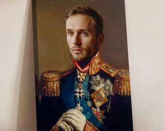 The Admiral - Custom Royal Portrait from Photo - Renaissance Portrait - Historical Portrait - Human Royal Portrait - Stretched Canvas