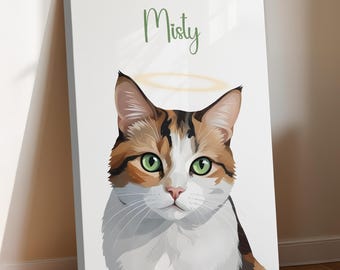 Modern Loss of Pet with Halo Ring Portrait from Photo - Cat Dog Pet Bereavement Gift Memorial Keepsake - Pet Sympathy Gift Stretched Canvas