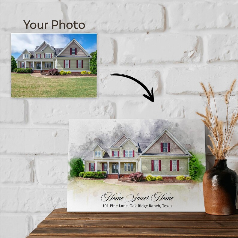 Our First Home Portrait From Photo - House Custom Watercolor Painting ...