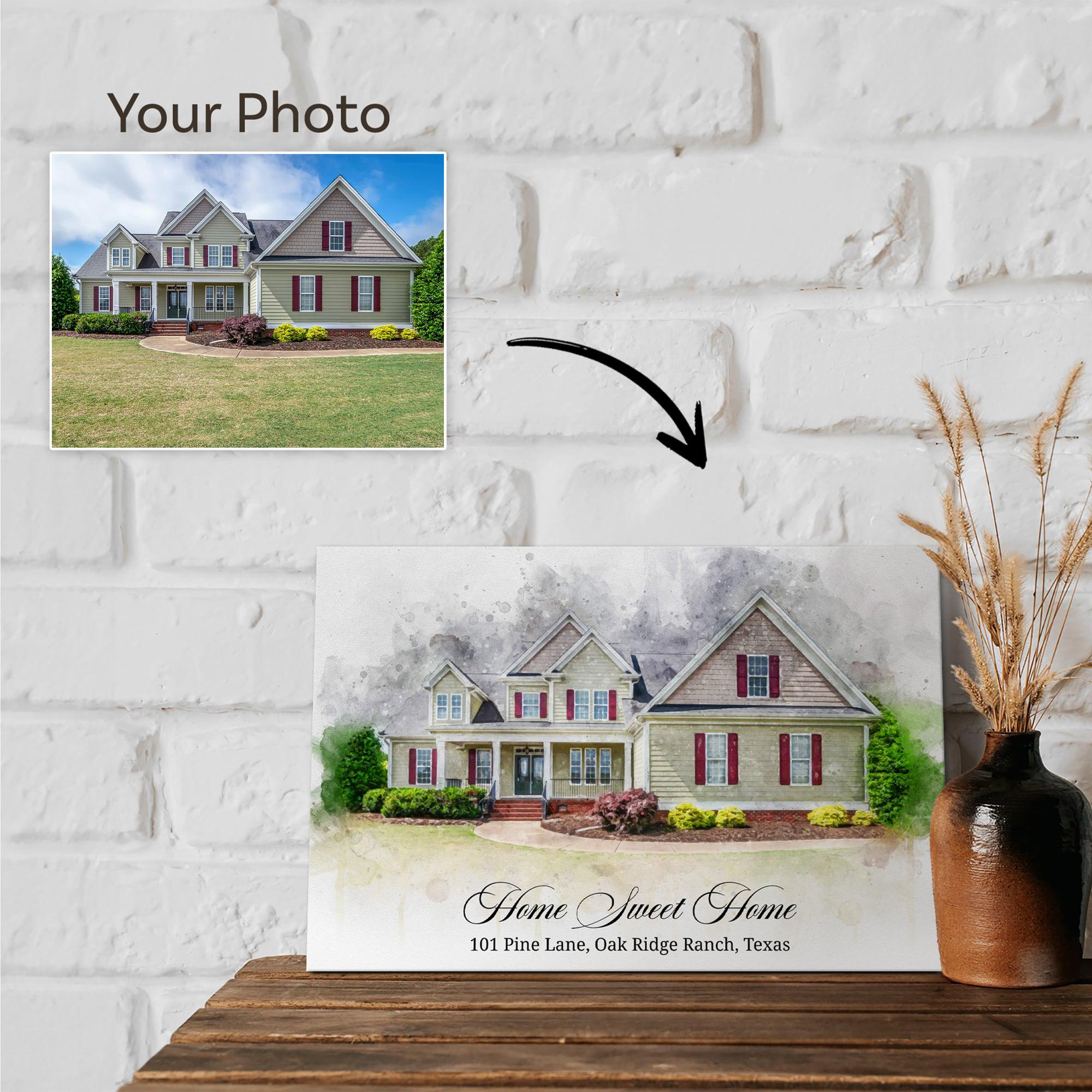 Our First Home Portrait From Photo - House Custom Watercolor Painting ...