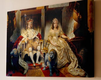 Custom King and Queen Canvas Wall Art - Royal Couple Painting from Photo - Renaissance Human Portrait - Anniversary Gift for Her Him Couples