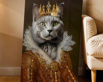 Her Majesty - Custom Royal Pet Portrait - Cat Lovers Gift for Pet Owners - Personalized Pet Painting - Dog Cat Loss Gift - Stretched Canvas