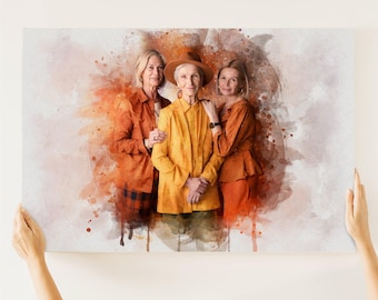Mother and Daughter Custom Watercolor Portrait from Photo - Mother Daughter Gift for Her Mom -Stretched Canvas Personalized Mothers Day Gift