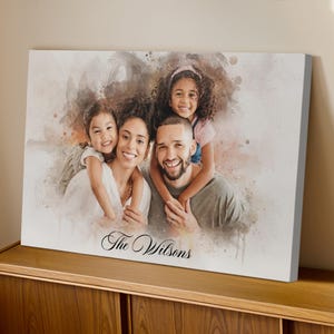 Family Portrait Painting from Photo - Anniversary Gift for Parents - Custom Watercolor Portrait Family Gifts - Digital File/Stretched Canvas image 1