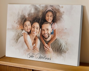 Family Portrait Painting from Photo - Anniversary Gift for Parents - Custom Watercolor Portrait Family Gifts - Digital File/Stretched Canvas