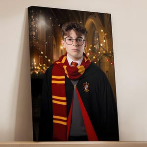 The Gryffindor - Custom Wizard Human Portrait from Photo - Modern Canvas Wall Art - Funny Harry Potter Gifts for Men - Father's Day Painting