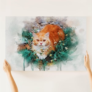 Custom Watercolor Cat Canvas Painting from Photo - Cat Loss Gift for Cat Lovers - Pet Portrait of Loved One - Memorial Sentimental Gifts