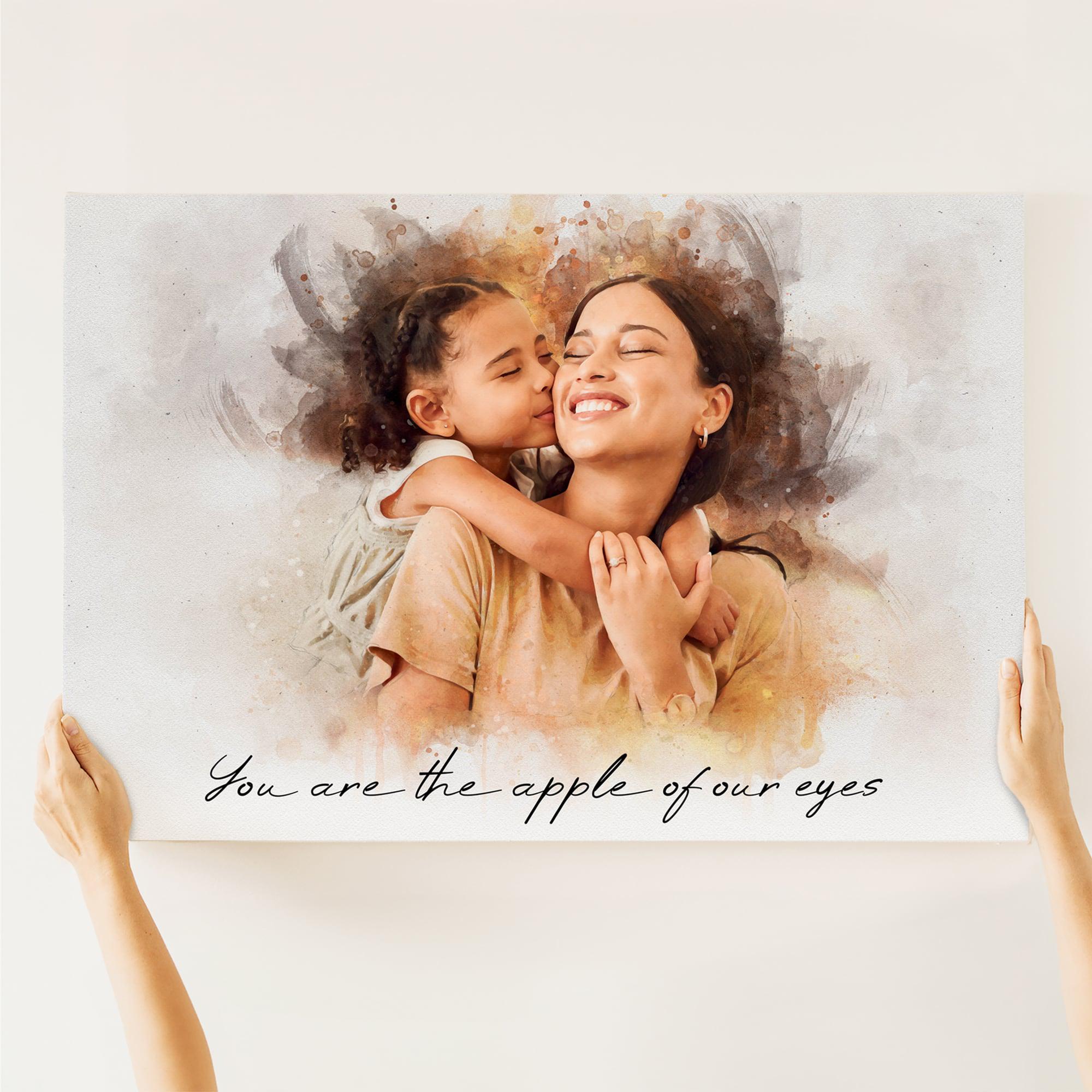 Mother and Daughter Custom Watercolor Portrait from Photo - Mother Daughter Gift for Her Mom -Stretched Canvas Personalized Mothers Day Gift