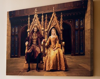 Custom Her and His Majesty Canvas Wall Art - Royal Couple Human Portrait from Photo - Renaissance Anniversary Gifts for Couples Her Him