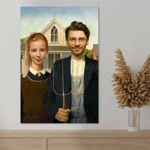 The Farmer and Wife -Couples Portrait from Photo -Couple Outfits Human Portrait -Valentines Day Gifts for Couples - Modern Gothic Custom Art