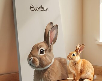 Modern Custom Pet Portrait from Photo - Rabbit Horse Parrot Pet Memorial Gifts Painting - Bunny Portrait - Pet Lover Gifts - Canvas Wall Art
