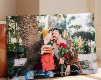 Lesbian Gay Couple Oil Painting from Photo - Custom Lesbian Gay Art for Valentines Day Gift for Her Him - Personalized Stretched Canvas