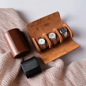 Estuche de viaje con ranuras para relojes, organizador de relojes de cuero vintage para hombre, caja de almacenamiento portátil para relojes, regalo de lujo para él