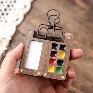Mini paleta de aquarela portátil de madeira para viagem | Mini caixa de tinta com 8 compartimentos para artistas