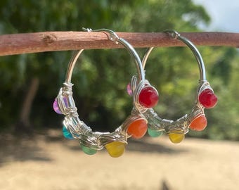 Silver Rainbow Pride Constellation Hoops (M)