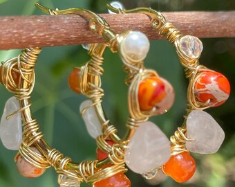 Orange Rose Quartz Imperial Jasper Constellation Hoops (S/M)