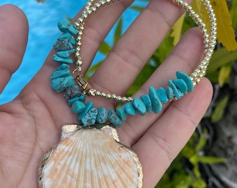 Blue Mermaid Caribbean Venus Neckalce with Turquoise & Gold Accents
