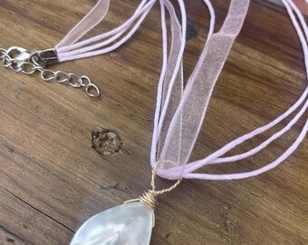 Pink Coquette Mermaid Tear Drop Opalized Shell Neckalce